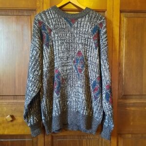 Vintage Palermo 80s/90s geometric Cosby Grandpa knit crewneck sweater size XL